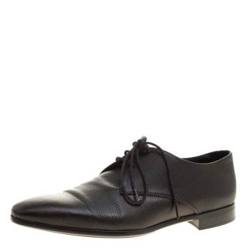 Pre Owned Giorgio Armani Black Textured Leather Lace Up Oxfords Size 41