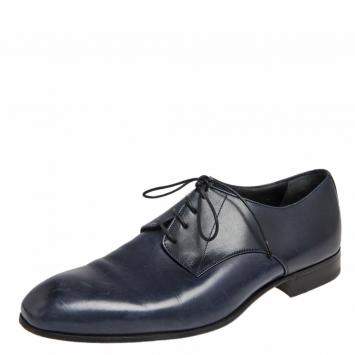 Pre Owned Giorgio Armani Blue Leather Oxford Shoes Size 40