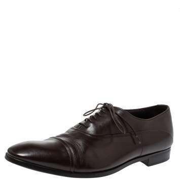 Pre Owned Giorgio Armani Brown Leather Classic Oxfords Size 42
