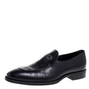 Pre Owned Giorgio Armani Black Leather Slip On Loafers Size 41