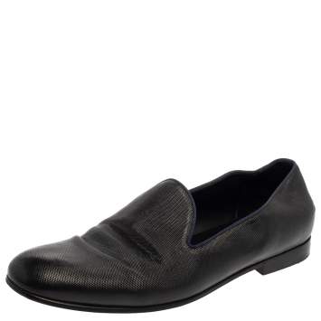 Pre Owned Giorgio Armani Black Leather Smoking Slippers Size 45