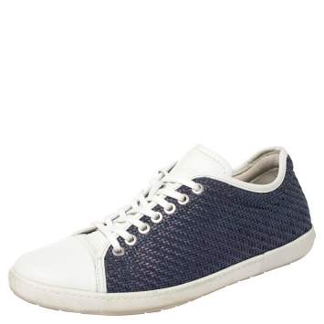 Pre Owned Giorgio Armani Blue Leather Low Top Sneakers Size 41.5