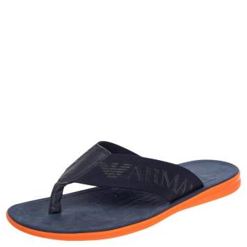 Pre Owned Giorgio Armani Navy Blue Web Tape And Leather Thong Flat Sandals Size 41