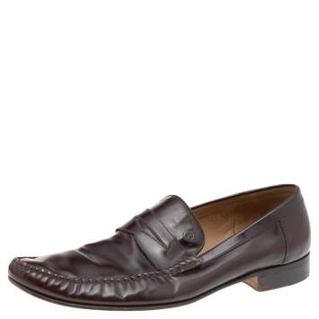 Pre Owned Giorgio Armani Dark Brown Leather Slip On Loafers Size 45