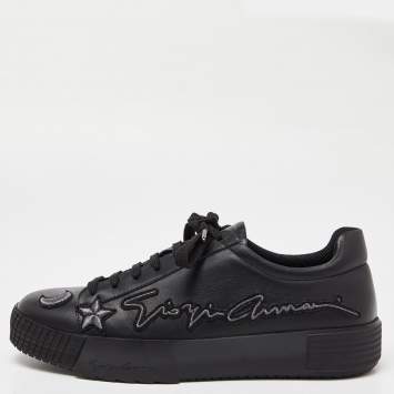 Pre Owned Giorgio Armani Black Leather Platform Sneakers Size 41