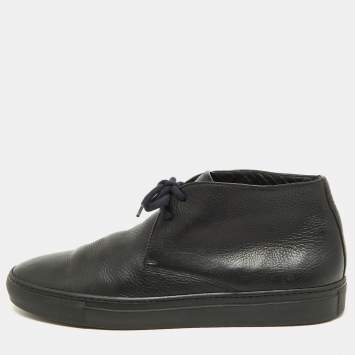 Pre Owned Giorgio Armani Black Leather High Top Derby Sneakers Size 42