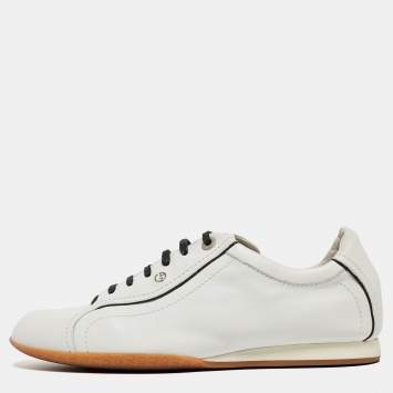 Pre Owned Giorgio Armani White Leather Lace Low Top Sneakers Size 43