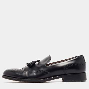 Pre Owned Giorgio Armani Black Leather Slip On Loafers Size 41