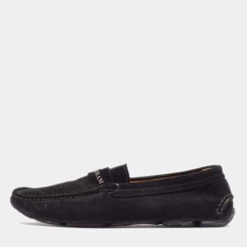 Pre Owned Giorgio Armani Black Suede Slip On Loafers Size 40