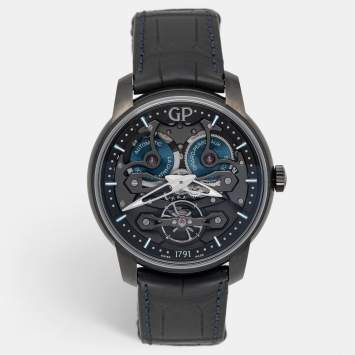 Pre Owned Girard-Perregaux Black Skeleton Titanium Alligator Leather Neo Bridges Earth To Sky Edition 8400-21-632-BH6A Men's Wristwatch 45 mm