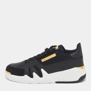Pre Owned Giuseppe Zanotti Black Leather and Mesh Talon Sneakers Size 45