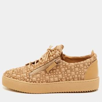 مملوكة مسبقًا Giuseppe Zanotti Frankie Size 42 Beige Leather and Rubber Low Top Sneakers