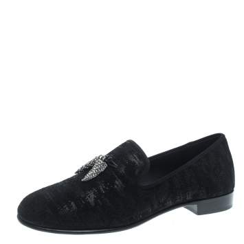 Pre Owned Giuseppe Zanotti Black Textured Suede Kramer Shark Tooth Smoking Slippers Size 40