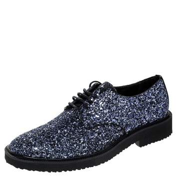 Pre Owned Giuseppe Zanotti Two Tone Coarse Glitter Tyson Derby Size 42.5