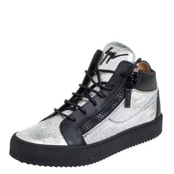 Pre Owned Giuseppe Zanotti Black/Silver Leather High Top Sneakers Size 40