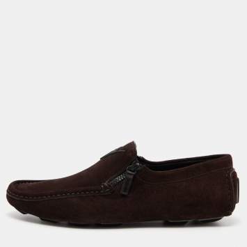 Pre Owned Giuseppe Zanotti Brown Suede Zip Detail Driving Loafers Size 43