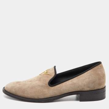 Pre Owned Giuseppe Zanotti Grey Suede Slip On Smoking Slippers Size 41