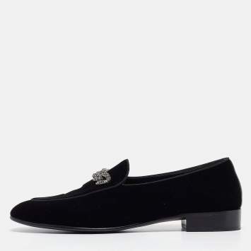 Pre Owned Giuseppe Zanotti Velvet Chain Detail Smoking Slippers Size 45
