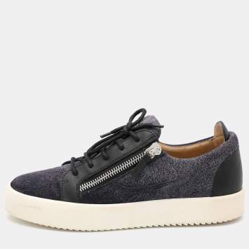 Pre Owned Giuseppe Zanotti Navy Blue Faux Suede and Leather Bontia Low Top Sneakers Size 43