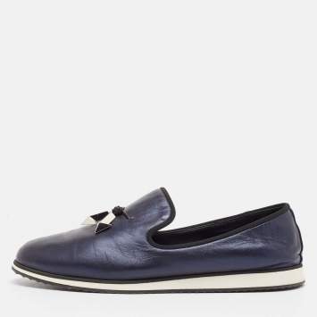 Pre Owned Giuseppe Zanotti Black Leather Anchor Smoking Slippers 43.5
