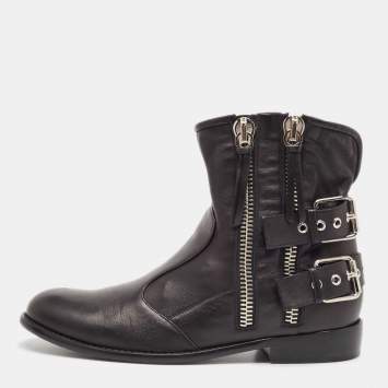 Pre Owned Giuseppe Zanotti Black Leather Ankle Length Boots Size 44