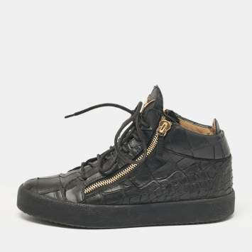 Pre Owned Giuseppe Zanotti Black Croc Embossed Leather London High Top Sneakers Size 42
