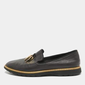 Pre Owned Giuseppe Zanotti Black Leather Shark Tooth Smoking Slippers Size 44