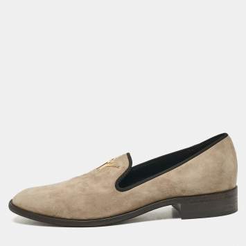 Pre Owned Giuseppe Zanotti Grey Suede Slip on Smoking Slippers Size 45