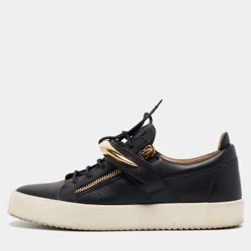Pre Owned Giuseppe Zanotti Black Leather Double Zip Sneakers Size 44