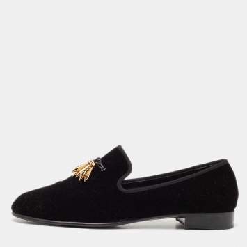 Pre Owned Giuseppe Zanotti Black Velvet Smoking Slippers Size 43