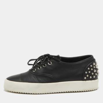Pre Owned Giuseppe Zanotti Black Leather Spike Studded Low Top Sneakers Size 43