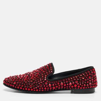 Pre Owned Giuseppe Zanotti Black Suede Crystal Embellished Smoking Slippers Size 41