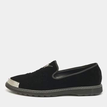 Giuseppe Zanotti Black Velvet Slip On Smoking Slippers Size 44