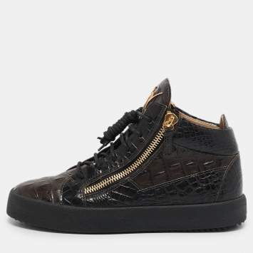 Pre Owned Giuseppe Zanotti Brown Crocodile Leather  Double Zipper High Top Sneakers Size 39     