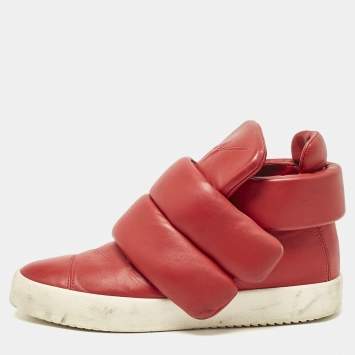 Pre Owned Giuseppe Zanotti Red Leather Double Velcro Strap High Top Sneakers Size 44