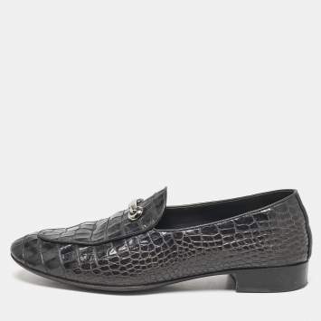 Pre Owned Giuseppe Zanotti Black Croc Embossed Leather Slip On Loafers Size 41