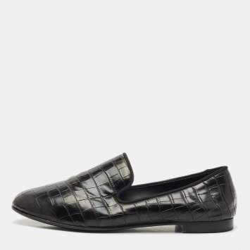 Giuseppe Zanotti Black Croc Embossed Leather Seymour Smoking Slippers Size 42