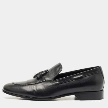 Giuseppe Zanotti Black Leather Fringe Slip On Loafers Size 45