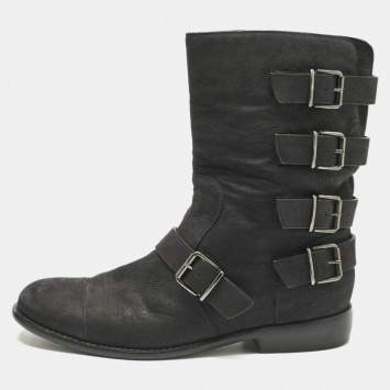 Giuseppe Zanotti Black Nubuck Leather Buckle Details Ankle Length Boots Size 43