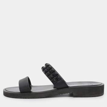 Pre Owned Giuseppe Zanotti Black Leather Studded Slide Sandals Size 43