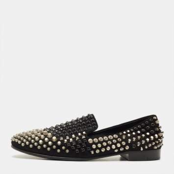 Pre Owned Giuseppe Zanotti Size 42 Black Suede Studded Smoking Slippers