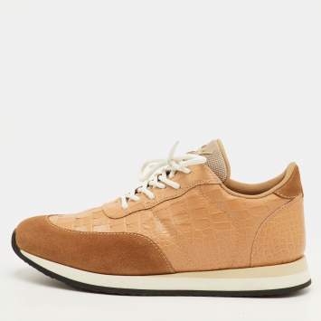 مملوكة مسبقًا Giuseppe Zanotti Jimi Size 42 Beige Croc Embossed Leather and Suede Low Top Sneakers