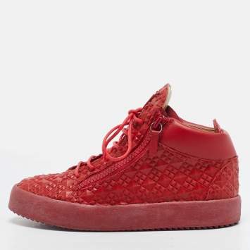Pre Owned Giuseppe Zanotti Kriss Size 42 Red Leather and Rubber High Top Sneakers