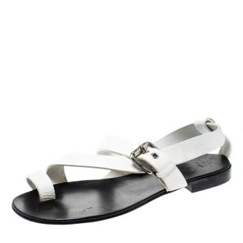 Pre Owned Giuseppe Zanotti White Leather Toe Ring Cross Strap Sandals Size 43
