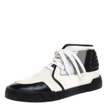 Pre Owned Giuseppe Zanotti Black/White Canvas and Leather Foxy London High Top Sneakers Size 43.5