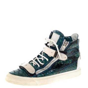 Pre Owned Giuseppe Zanotti Blue Croc Embossed Leather Coby High Top Sneakers Size 41