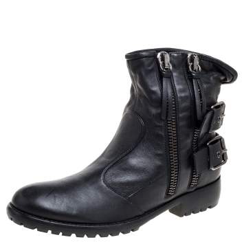 Pre Owned Giuseppe Zanotti Black Leather Buckle Ankle Boots Size 43