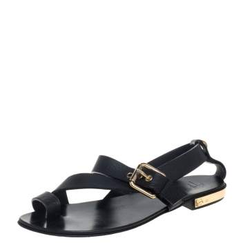 Pre Owned Giuseppe Zanotti Black Leather Toe Ring Cross Strap Sandals Size 42