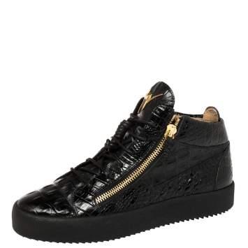 Pre Owned Giuseppe Zanotti Black Croc Embossed Leather London High Top Sneakers Size 43