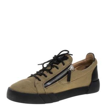 Pre Owned Giuseppe Zanotti Beige/Black Canvas And Leather Foxy London Sneakers Size 41